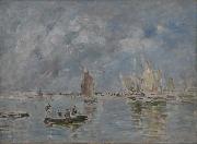 Barques et estacade Eugene Boudin